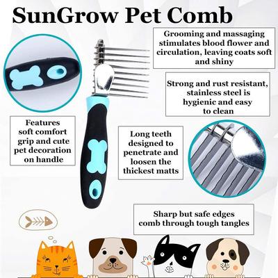 Show full view: SunGrow Dog, Cat & Small Pet Grooming & Dematting Comb Undercoat Rake Brush slide 3 of 6