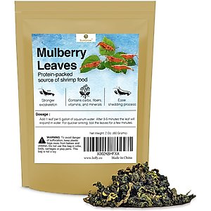SunGrow Dried Mulberry Leaves Growth Supplement for Freshwater Aquarium Snail & Cherry Shrimp Food