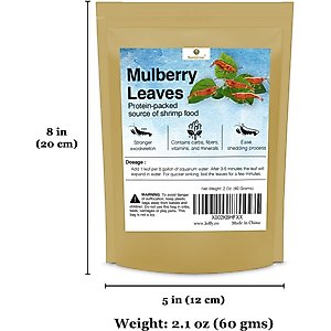SunGrow Dried Mulberry Leaves Growth Supplement for Freshwater Aquarium Snail & Cherry Shrimp Food