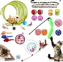 SunGrow Enrichment Toys for Cat & Ferret, Variety Pack with Crinkle, Mice & Bell Balls, Scratcher, Tunnel & Teaser Wand, 30 Count slide 2 of 5