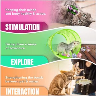 Show full view: SunGrow Enrichment Toys for Cat & Ferret, Variety Pack with Crinkle, Mice & Bell Balls, Scratcher, Tunnel & Teaser Wand, 30 Count slide 3 of 6