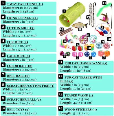 Show full view: SunGrow Enrichment Toys for Cat & Ferret, Variety Pack with Crinkle, Mice & Bell Balls, Scratcher, Tunnel & Teaser Wand, 30 Count slide 5 of 6