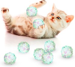 SunGrow Entertainment Clear Mylar Indoor Cat & Ferret Crinkle Balls & Chase Toy, 2-in, 12 count