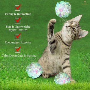 SunGrow Entertainment Clear Mylar Indoor Cat & Ferret Crinkle Balls & Chase Toy, 2-in, 12 count