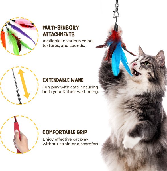 Show full view: Vila Feather Teaser Wand & Fishing Pole Interactive Toy for Indoor Cat & Dog, 11 count slide 2 of 5