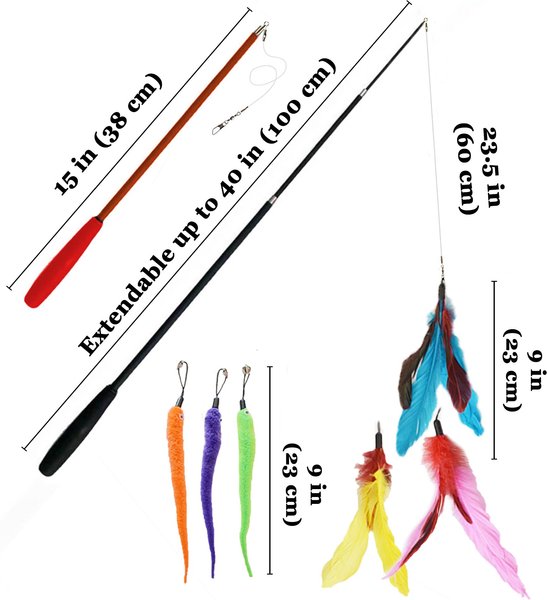 Show full view: Vila Feather Teaser Wand & Fishing Pole Interactive Toy for Indoor Cat & Dog, 11 count slide 4 of 5