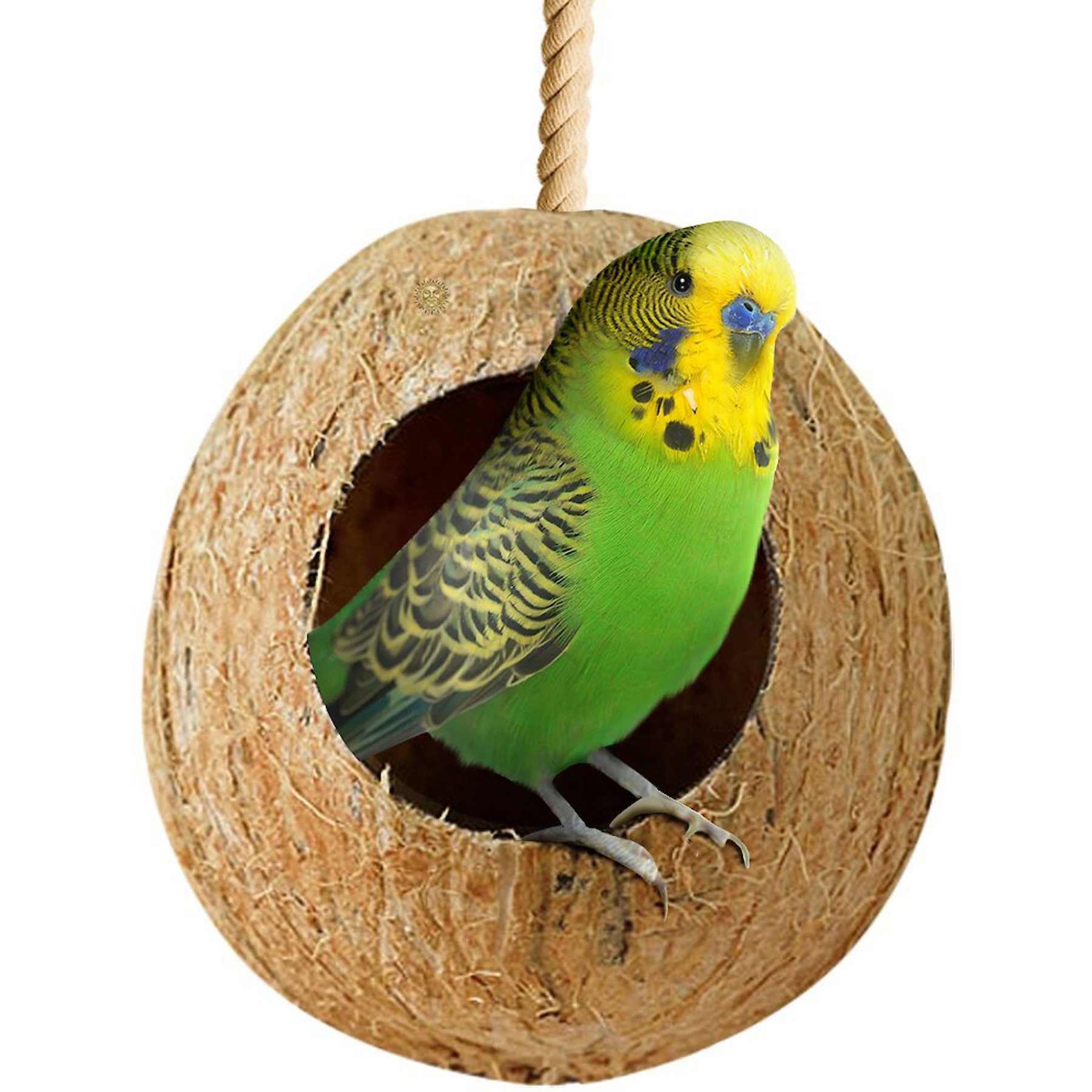 SunGrow Finch & Budgie Coconut Shell Breeding Nest & Seed Storage Bird House