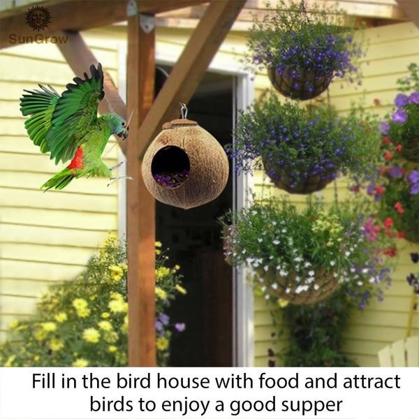 SunGrow Finch & Budgie Coconut Shell Breeding Nest & Seed Storage Bird House