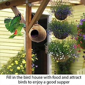 SunGrow Finch & Budgie Coconut Shell Breeding Nest & Seed Storage Bird House