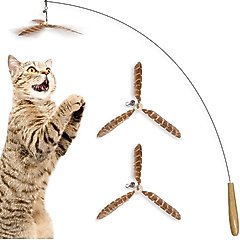SunGrow Fishing Pole Teaser Wand Cat Toy with 3 Feather Teasers