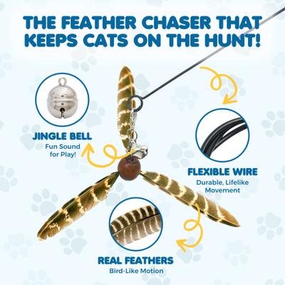 Show full view: SunGrow Fishing Pole Teaser Wand Cat Toy with 3 Feather Teasers slide 3 of 8
