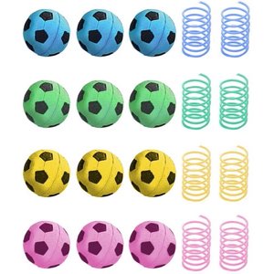 SunGrow Foam Soccer Ball & Bouncy Springs Variety Pack Cat & Ferret Fetch Play Interactive Toys, 20 count