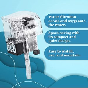 SunGrow Hang On Back Aquarium HOB Filter for Small Turtle & Betta Fish Tank Maintenance