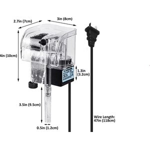 SunGrow Hang On Back Aquarium HOB Filter for Small Turtle & Betta Fish Tank Maintenance