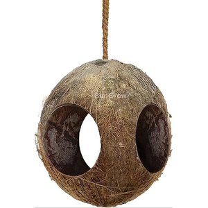 SunGrow Hanging Coconut Hide Hermit Crab & Crested Gecko Reptile Climbing Decor & Tank Accessories