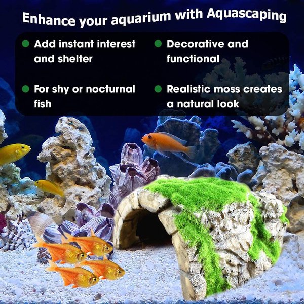 Show full view: SunGrow Hide & Climbing Resin Rock Cave with Artificial Moss Betta Fish Aquarium Decor slide 3 of 6
