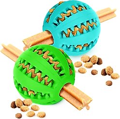 SunGrow Interactive Chew Ball Treat Dispenser Dog & Cat Teething Toy, 2 count