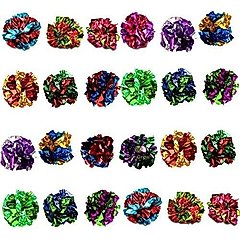 SunGrow Interactive Colorful Indoor Cat & Ferret Mylar Crinkle Balls & Chase Toy, 2-in, 24 count