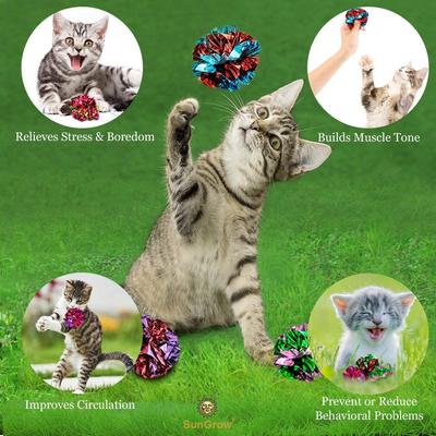 Show full view: SunGrow Interactive Colorful Indoor Cat & Ferret Mylar Crinkle Balls & Chase Toy, 2-in, 24 count slide 3 of 8