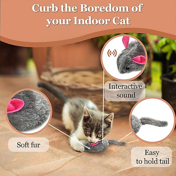 Show full view: SunGrow Interactive Ferret & Cat Squeaky Mouse Plush & Kicker Toy for Indoor Fetch Play, 3 count slide 5 of 7