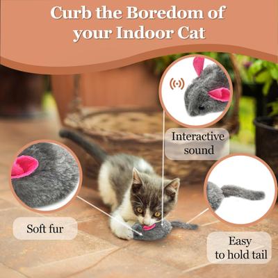 Show full view: SunGrow Interactive Ferret & Cat Squeaky Mouse Plush & Kicker Toy for Indoor Fetch Play, 3 count slide 5 of 7