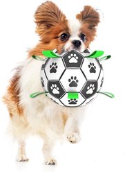 SunGrow Interactive Outdoor Play Soccer Ball Dog Fetch Toy with Straps