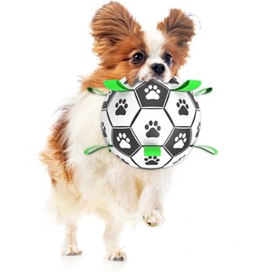 SunGrow Interactive Outdoor Play Soccer Ball Dog Fetch Toy with Straps