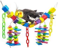 SunGrow Large Hammock Swing for Parrot & Cockatiel, Bridge Blocks Bird Toy