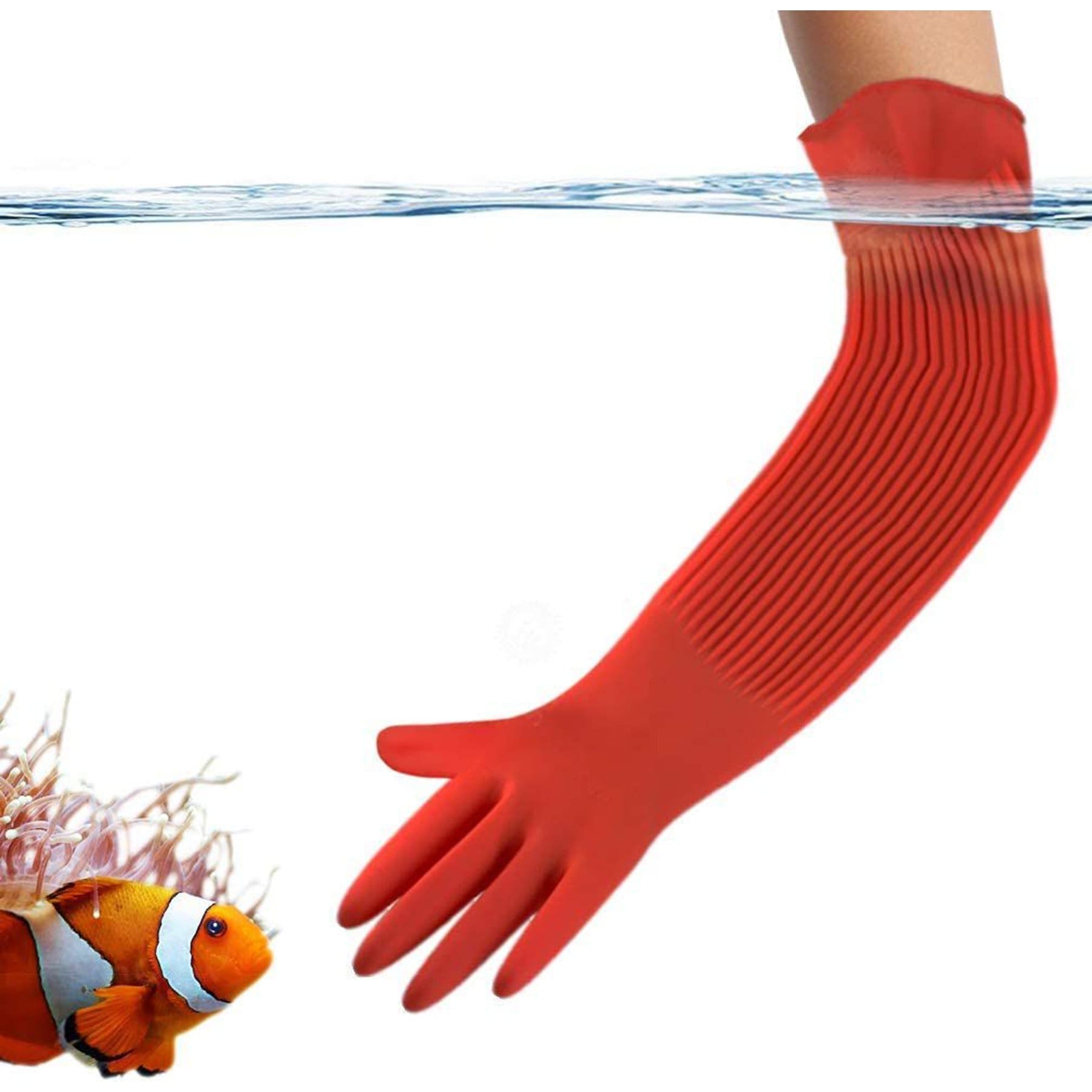 SunGrow Long Rubber Betta Aquarium Gloves Fish Tank Maintenance Accessories, 22-in, 1 pair