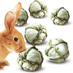 SunGrow Natural Corn Leaf Treat Ball Rabbit Interactive Chew Toys for Teeth & Boredom, 2.75-in, 6 count