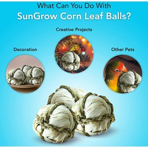 SunGrow Natural Corn Leaf Treat Ball Rabbit Interactive Chew Toys for Teeth & Boredom, 2.75-in, 6 count