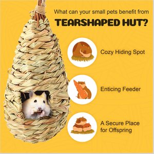 SunGrow Natural Grass Woven Rat & Hamster Hideout House & Hanging Hut for Small Animal Cage