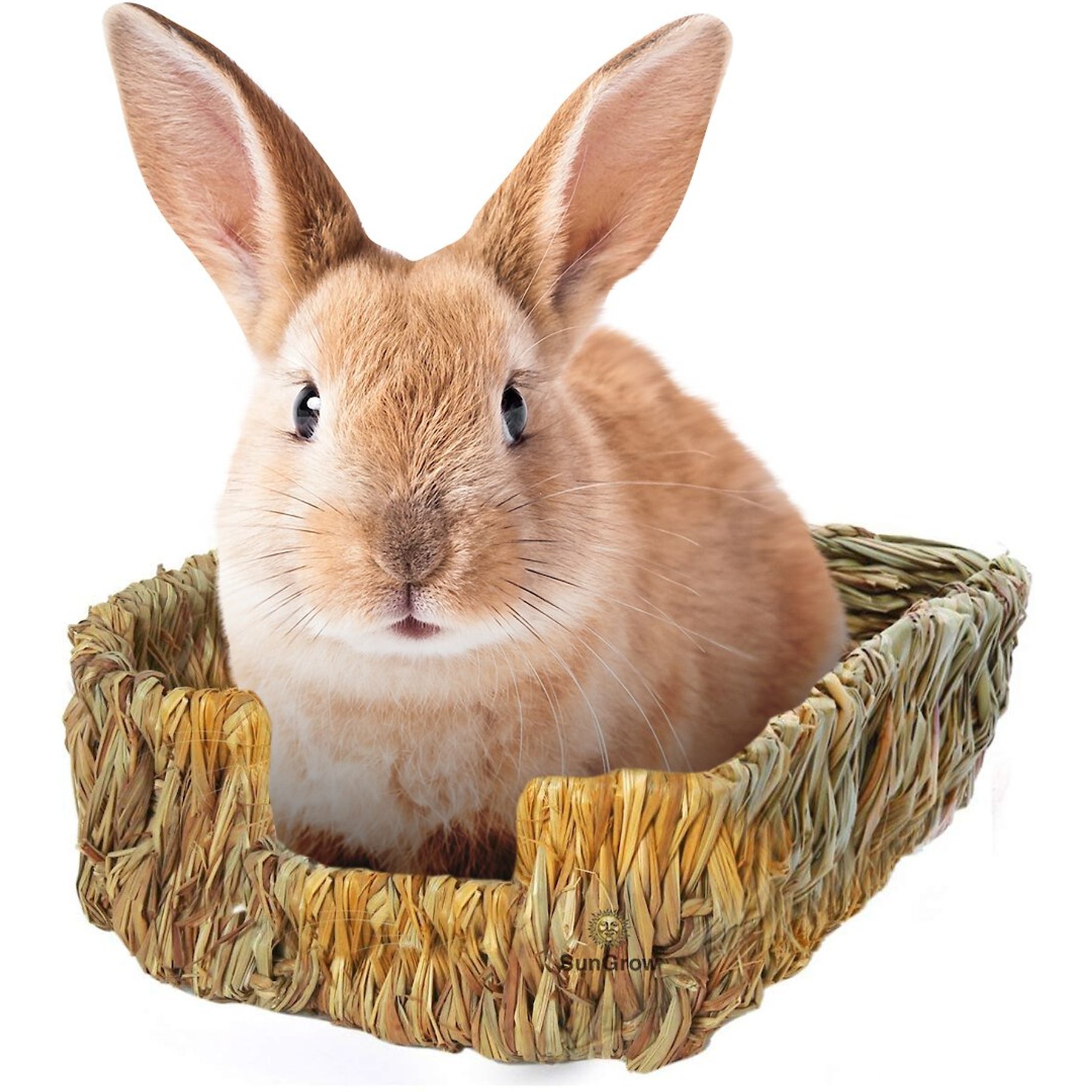 SunGrow Handmade Portable Woven Grass Rabbit Bed