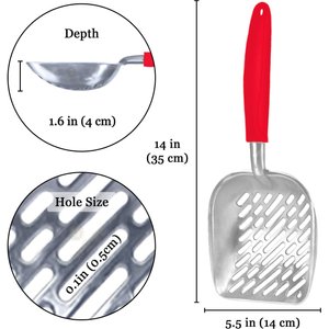 SunGrow Durable Metal Cat Litter Scoop for Litter Box Cleaning, Red