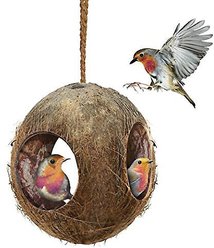 SunGrow Outdoor Coconut Hide & Bird Finch Cage & Hummingbird Bird Nest