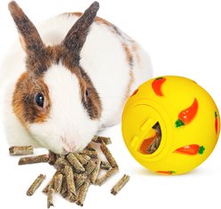 SunGrow Rabbit Enrichment Small Pet Carrot Treat Dispensing Ball Toy, Yellow, 3-in