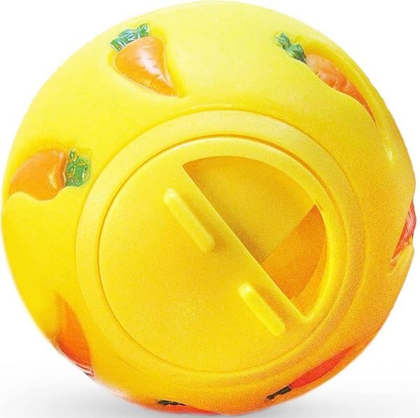 SunGrow Rabbit Enrichment Small Pet Carrot Treat Dispensing Ball Toy, Yellow, 3-in