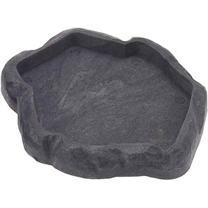 SunGrow Reptile Food & Water Dish Non-Skid Plastic Hermit Crab Bowl, Terrarium Decor Supplies, Charcoal
