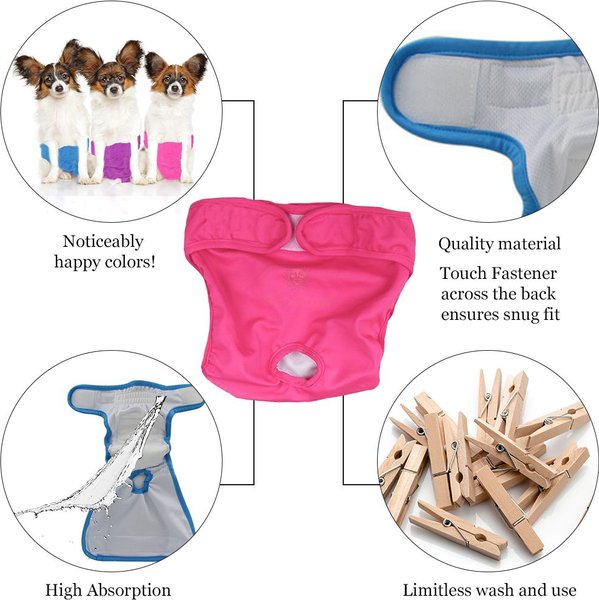 SunGrow Reusable Female Cat & Dog Diapers for Heat Cycle, 9-in to 15-in waist, 3 count