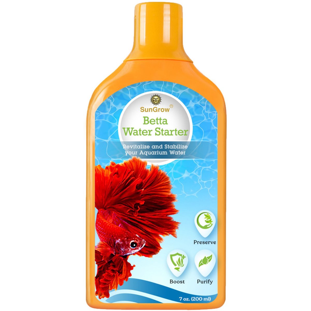 SunGrow Tap Water Conditioner with Beneficial Bacteria for Freshwater Aquarium Treatments Detoxify Fish Tank Ammonia Remover, 6.7-oz bottle