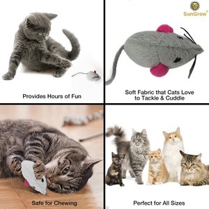 SunGrow Teething Chews Cat & Ferret Chase & Kicker Mouse Plush Toy, 5 count
