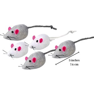 SunGrow Teething Chews Cat & Ferret Chase & Kicker Mouse Plush Toy, 5 count