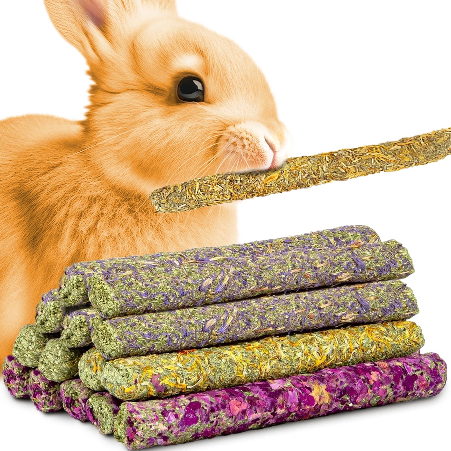 SunGrow Timothy Hay Flower Sticks Rabbit & Guinea Pig Chew Training Treat, 15 count