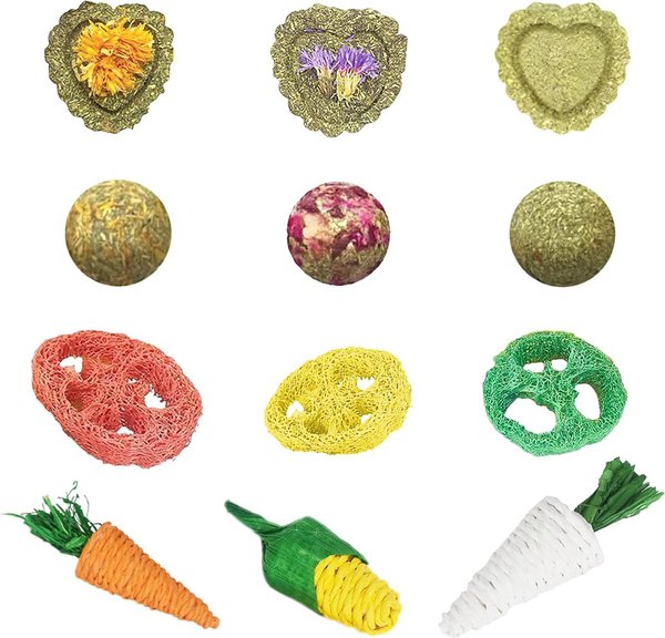 SunGrow Timothy Hay Variety Pack Small Pet Enrichment Chew Treats, 12 count
