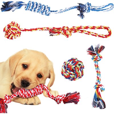SunGrow SunGrow Tug of War Cat & Dog Rope Pull Toy for Boredom & Stimulating, Dental Chew Teething Knot, 5 count