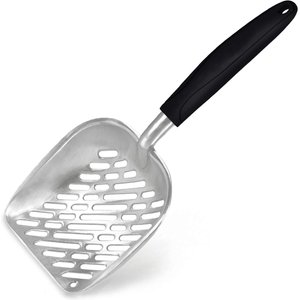 SunGrow Wide & Deep Metal Cat Litter Scooper, Black