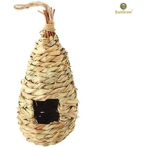 SunGrow Woven Nest, Food Feeder, Cage Accessory, Outdoor Hanging Finch & Hummingbird Bird House, 1 Count