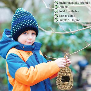 SunGrow Woven Nest, Food Feeder, Cage Accessory, Outdoor Hanging Finch & Hummingbird Bird House, 1 Count