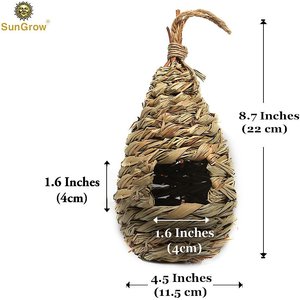 SunGrow Woven Nest, Food Feeder, Cage Accessory, Outdoor Hanging Finch & Hummingbird Bird House, 1 Count