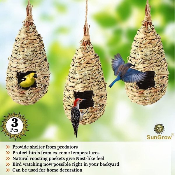 SunGrow Woven Nest, Food Feeder, Cage Accessory, Outdoor Hanging Bird House